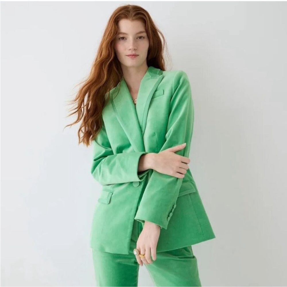 J.Crew Willa velvet blazer in spring green color with tipped edges NEW NWT Sz 10